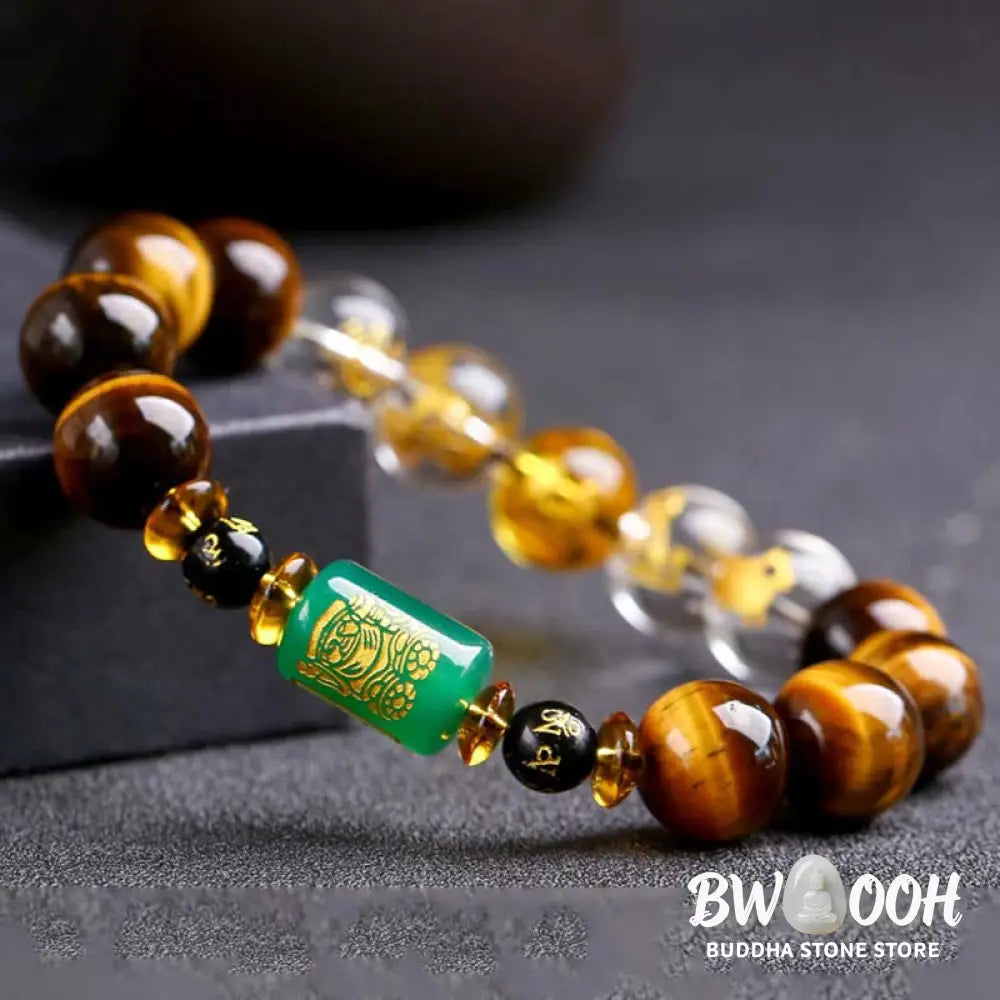 Buddha Stones Chinese Zodiac Tiger Eye White Crystal Courage Bracelet - BWOOOH - Bracelet