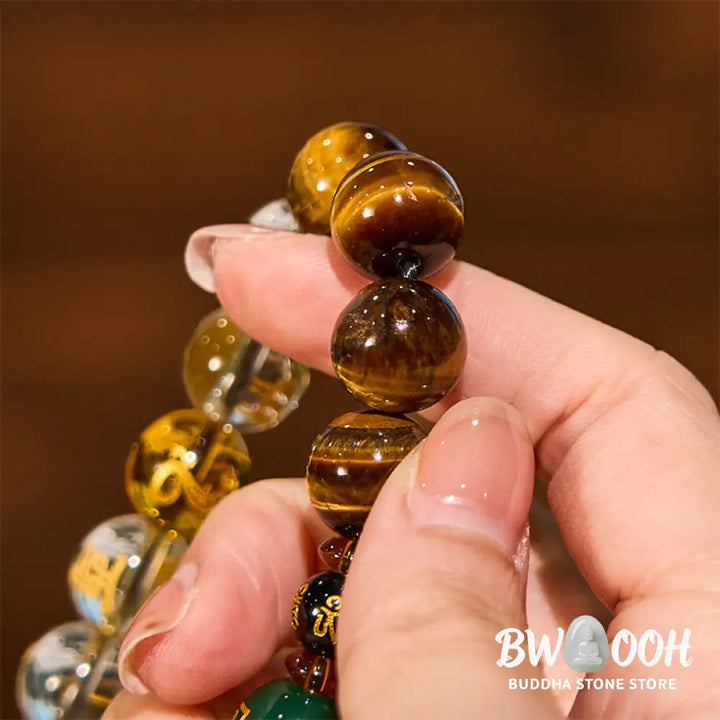 Buddha Stones Chinese Zodiac Tiger Eye White Crystal Courage Bracelet - BWOOOH - Bracelet