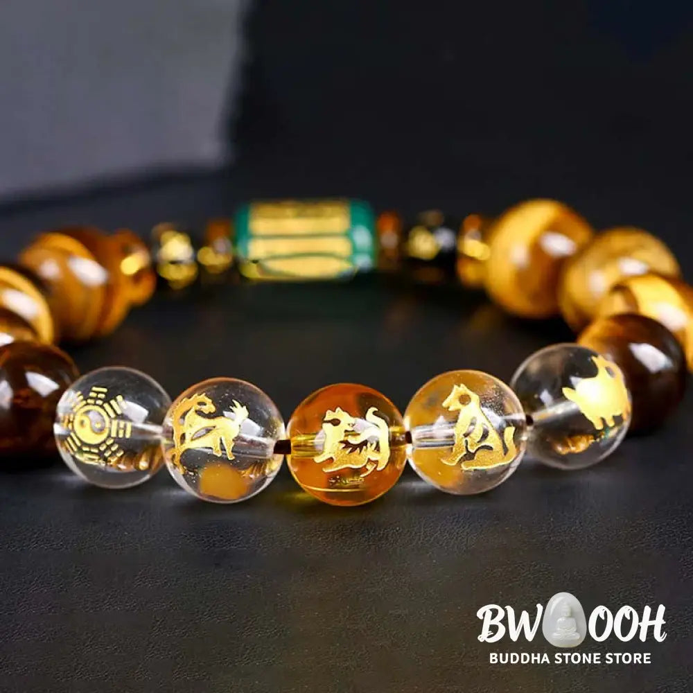 Buddha Stones Chinese Zodiac Tiger Eye White Crystal Courage Bracelet - BWOOOH - Bracelet
