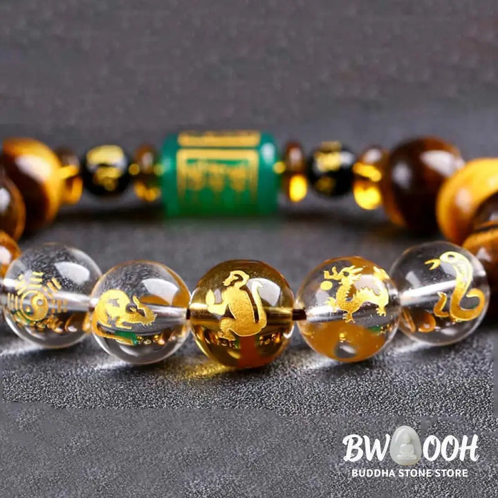 Buddha Stones Chinese Zodiac Tiger Eye White Crystal Courage Bracelet - BWOOOH - Bracelet