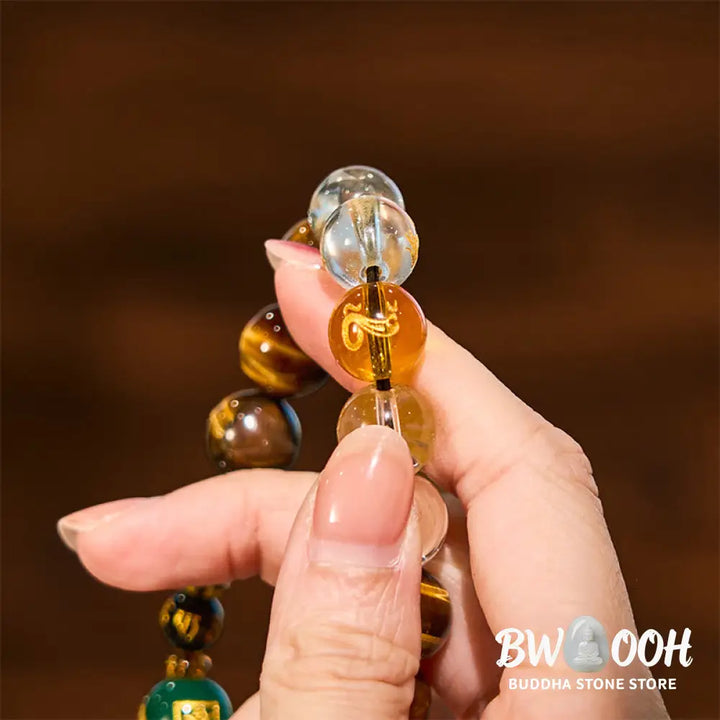 Buddha Stones Chinese Zodiac Tiger Eye White Crystal Courage Bracelet - BWOOOH - Bracelet