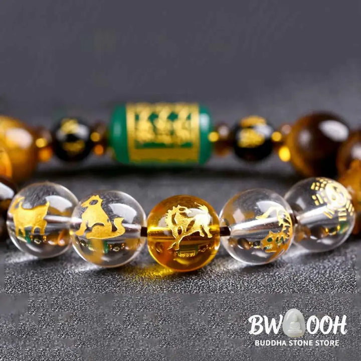Buddha Stones Chinese Zodiac Tiger Eye White Crystal Courage Bracelet - BWOOOH - Bracelet