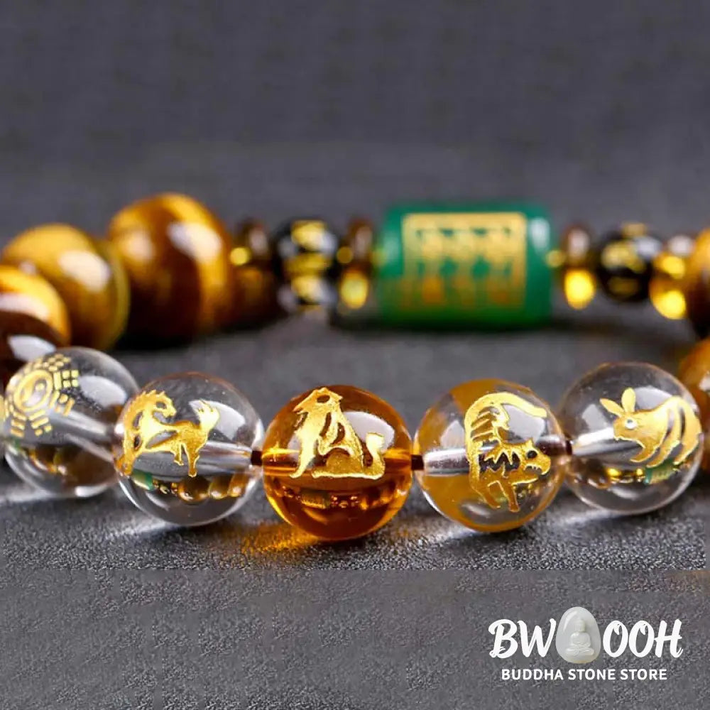 Buddha Stones Chinese Zodiac Tiger Eye White Crystal Courage Bracelet - BWOOOH - Bracelet