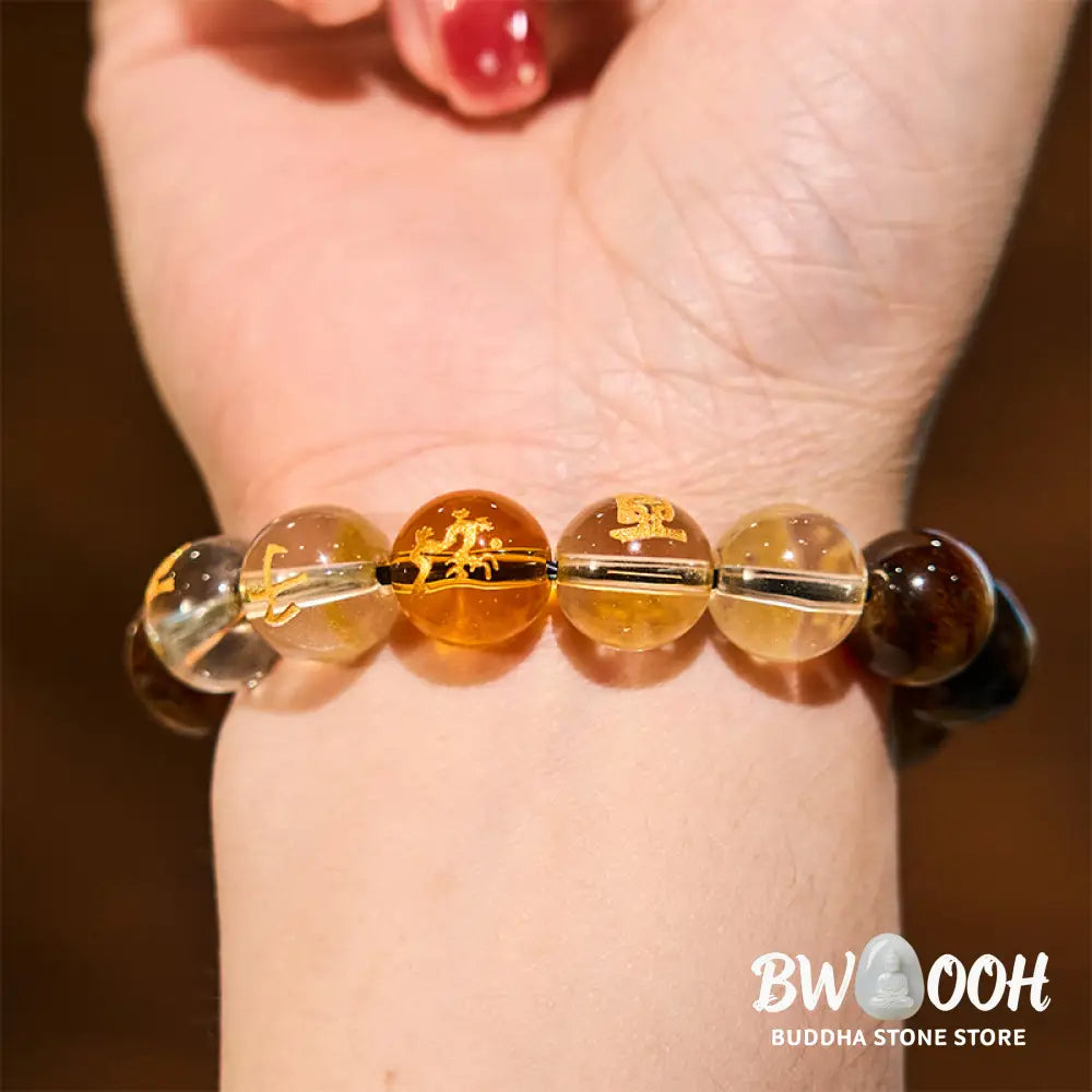 Buddha Stones Chinese Zodiac Tiger Eye White Crystal Courage Bracelet - BWOOOH - Bracelet