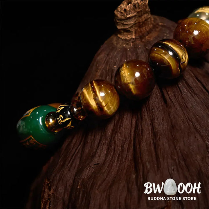 Buddha Stones Chinese Zodiac Tiger Eye White Crystal Courage Bracelet - BWOOOH - Bracelet