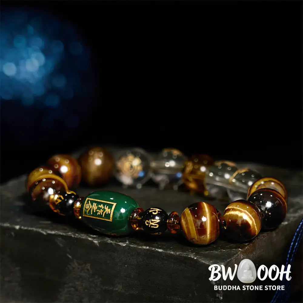 Buddha Stones Chinese Zodiac Tiger Eye White Crystal Courage Bracelet - BWOOOH - Bracelet
