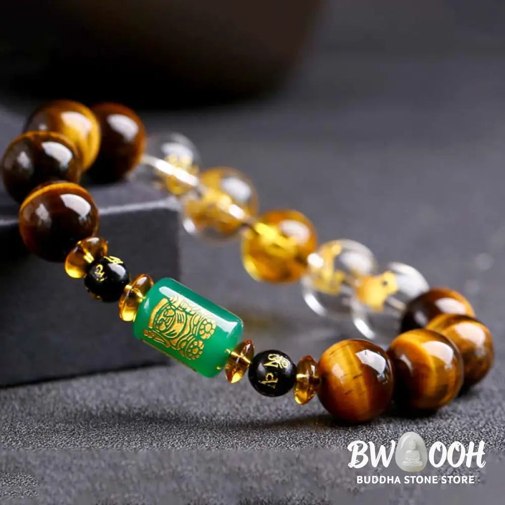 Buddha Stones Chinese Zodiac Tiger Eye White Crystal Courage Bracelet - BWOOOH - Bracelet