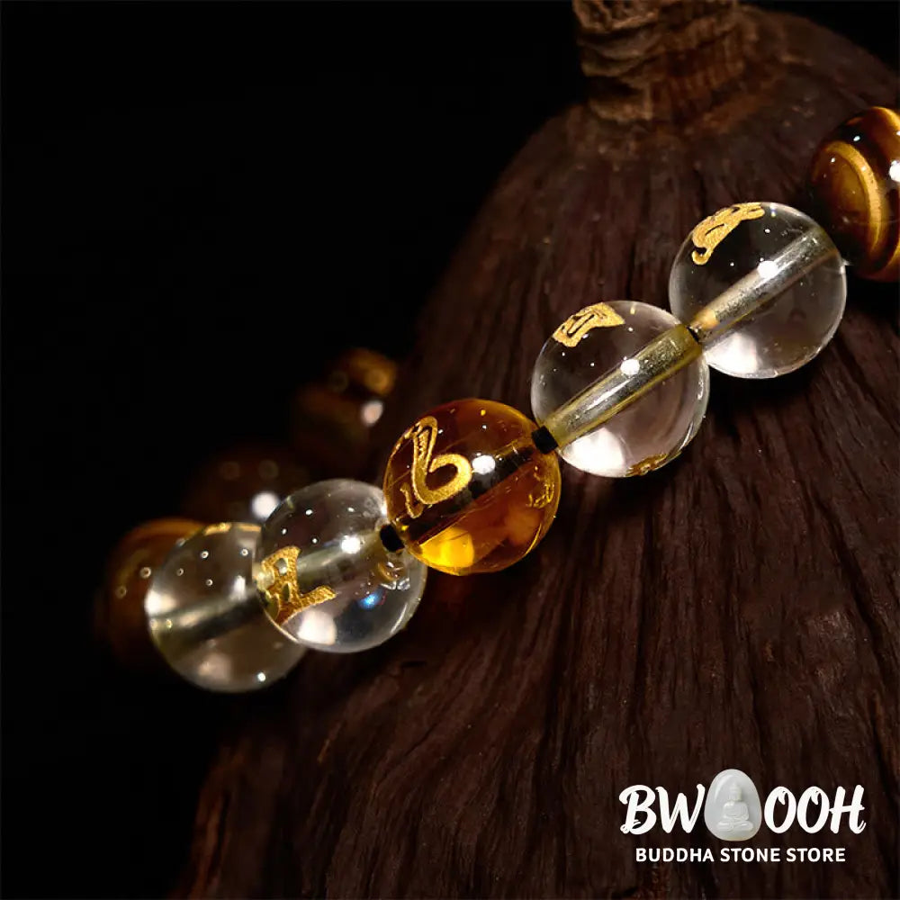 Buddha Stones Chinese Zodiac Tiger Eye White Crystal Courage Bracelet - BWOOOH - Bracelet