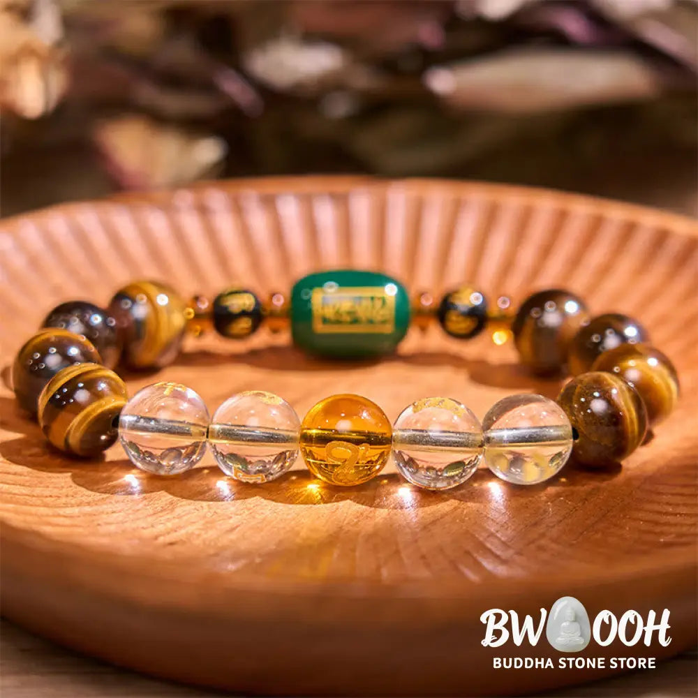 Buddha Stones Chinese Zodiac Tiger Eye White Crystal Courage Bracelet - BWOOOH - Bracelet
