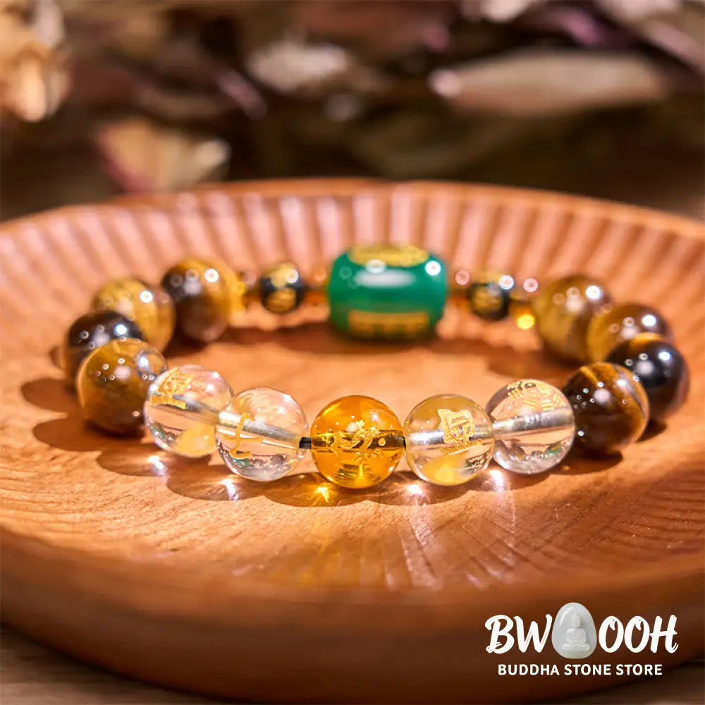 Buddha Stones Chinese Zodiac Tiger Eye White Crystal Courage Bracelet - BWOOOH - Bracelet