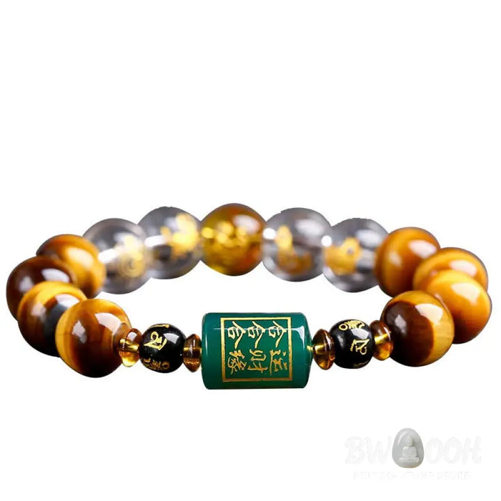 Buddha Stones Chinese Zodiac Tiger Eye White Crystal Courage Bracelet - BWOOOH - Bracelet