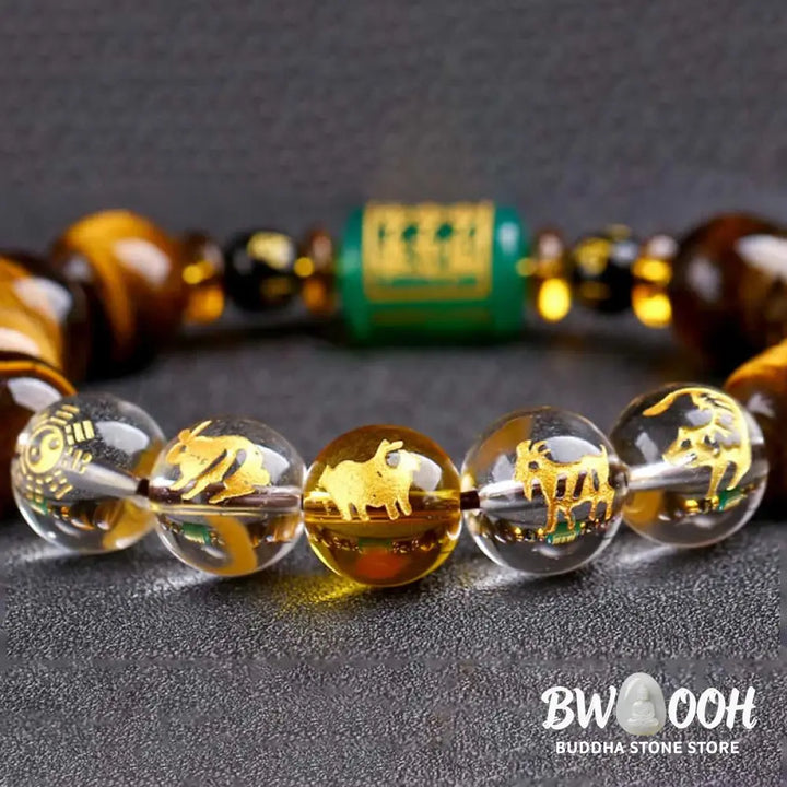 Buddha Stones Chinese Zodiac Tiger Eye White Crystal Courage Bracelet - BWOOOH - Bracelet