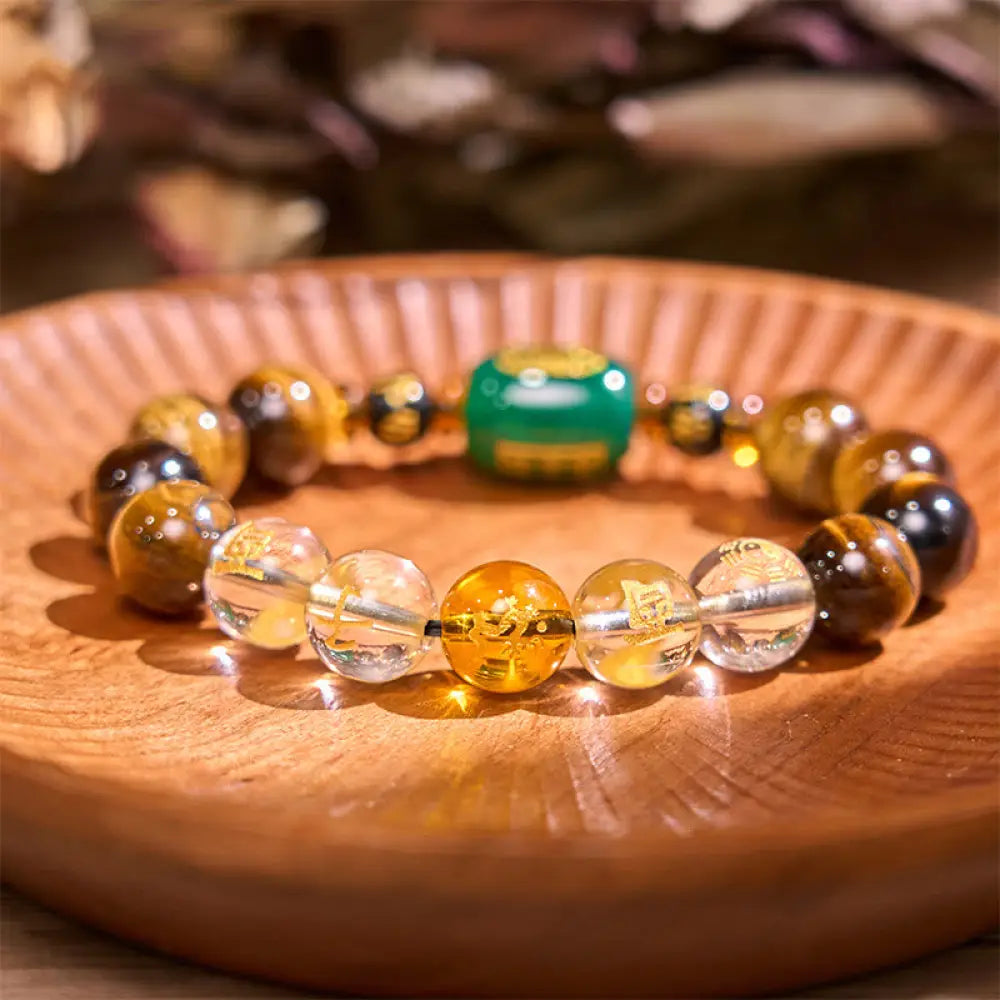 Buddha Stones Chinese Zodiac Tiger Eye White Crystal Courage Bracelet - BWOOOH - Dragon(Wrist Circumference: 14-16cm)
