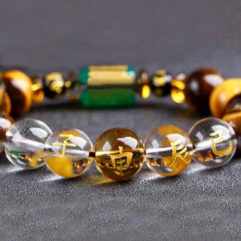 Buddha Stones Chinese Zodiac Tiger Eye White Crystal Courage Bracelet - BWOOOH - Monkey(Wrist Circumference: 14-16cm)