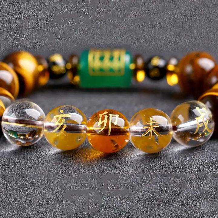 Buddha Stones Chinese Zodiac Tiger Eye White Crystal Courage Bracelet - BWOOOH - Rabbit(Wrist Circumference: 14-16cm)