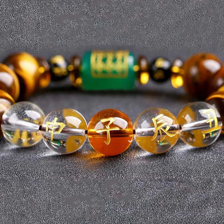 Buddha Stones Chinese Zodiac Tiger Eye White Crystal Courage Bracelet - BWOOOH - Rat(Wrist Circumference: 14-16cm)