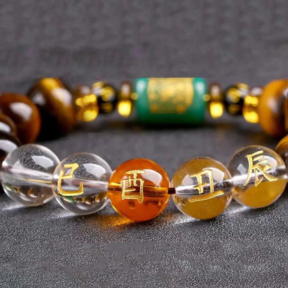 Buddha Stones Chinese Zodiac Tiger Eye White Crystal Courage Bracelet - BWOOOH - Rooster(Wrist Circumference: 14-16cm)