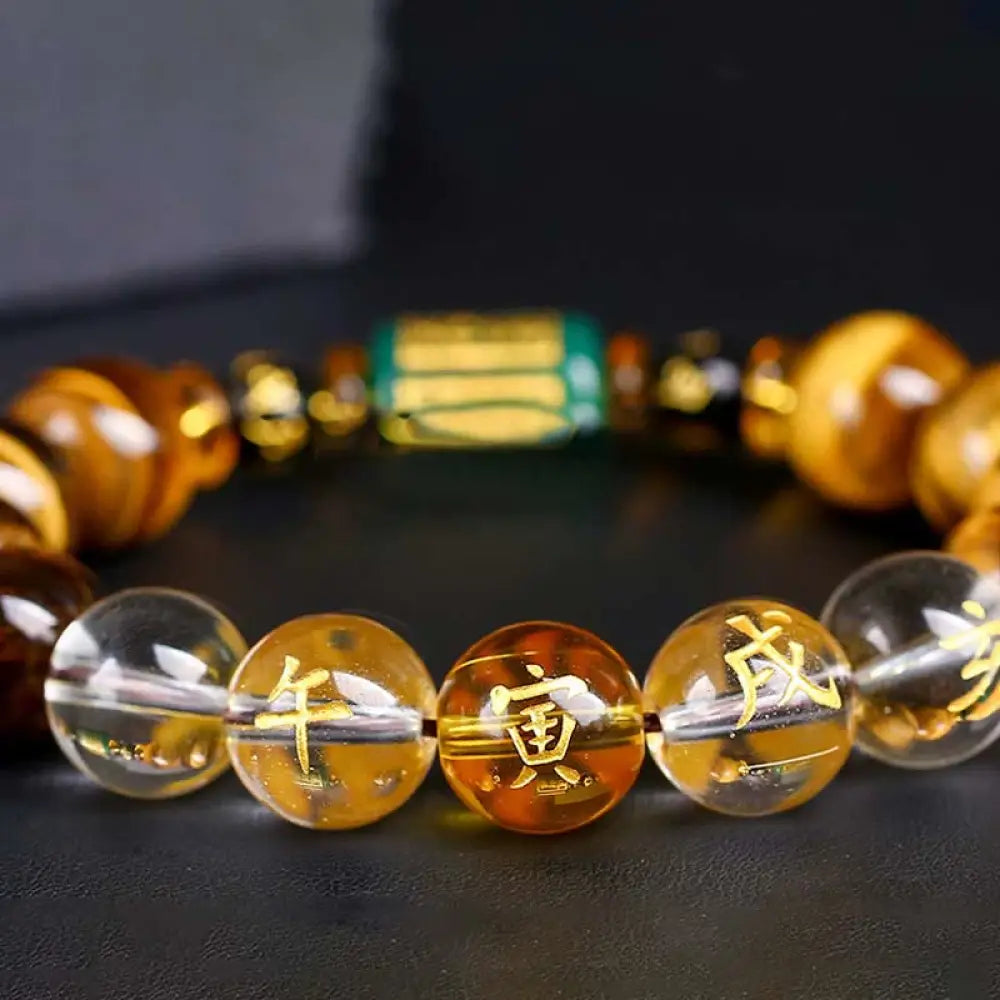 Buddha Stones Chinese Zodiac Tiger Eye White Crystal Courage Bracelet - BWOOOH - Tiger(Wrist Circumference: 14-16cm)