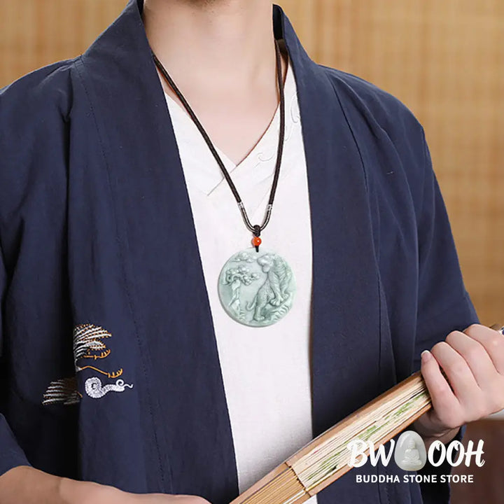 Buddha Stones Chinese Zodiac Tiger Jade Protection Necklace String Pendant - BWOOOH - Jade - Necklaces &amp; Pendants