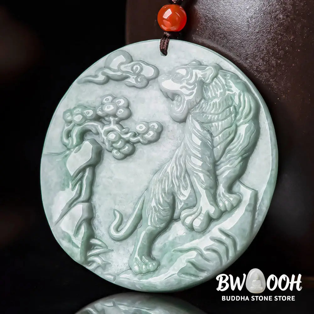 Buddha Stones Chinese Zodiac Tiger Jade Protection Necklace String Pendant - BWOOOH - Jade - Necklaces & Pendants