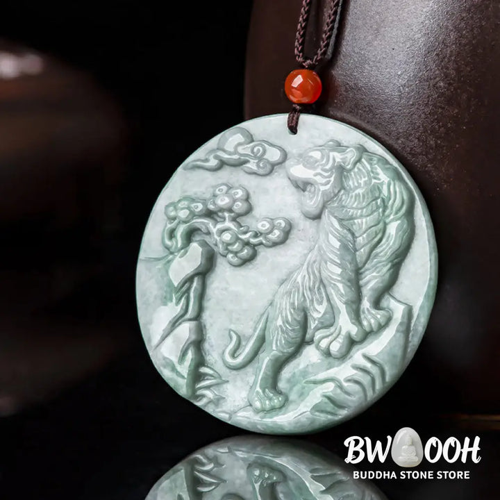 Buddha Stones Chinese Zodiac Tiger Jade Protection Necklace String Pendant - BWOOOH - Jade - Necklaces &amp; Pendants