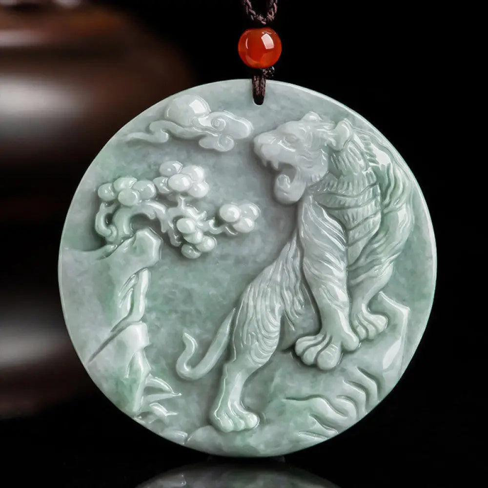 BWOOOH Chinese Zodiac Tiger Jade Protection Necklace — hand-carved natural jade tiger pendant for courage and protection