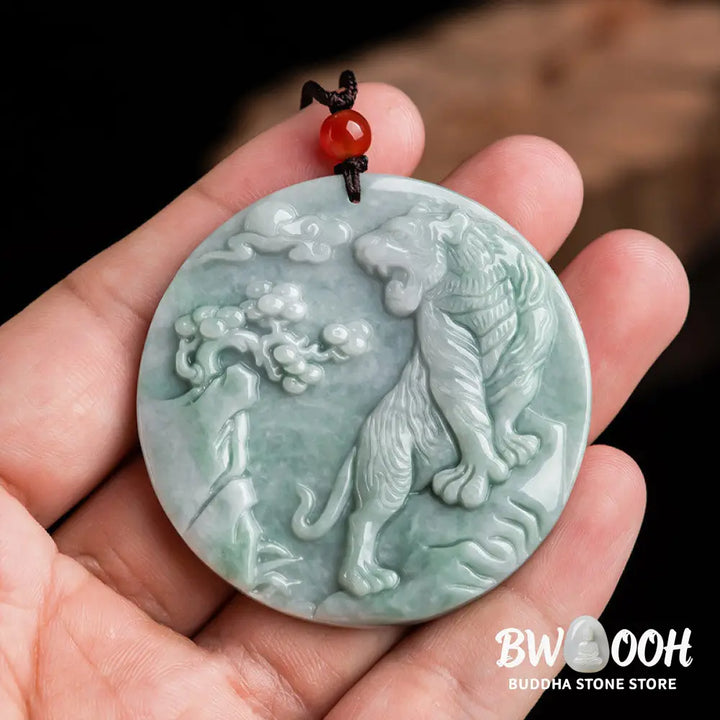 Buddha Stones Chinese Zodiac Tiger Jade Protection Necklace String Pendant - BWOOOH - Jade - Necklaces &amp; Pendants