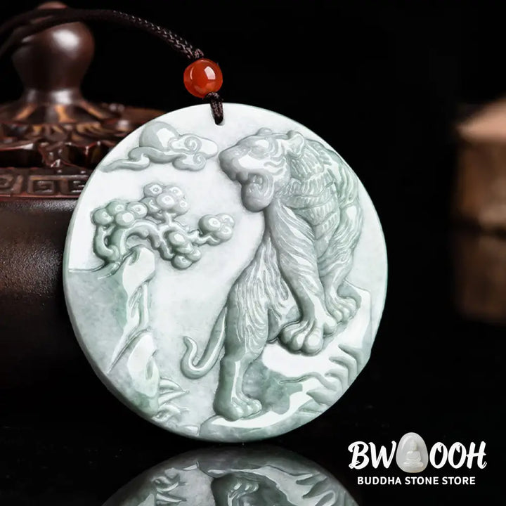 Buddha Stones Chinese Zodiac Tiger Jade Protection Necklace String Pendant - BWOOOH - Jade - Necklaces &amp; Pendants