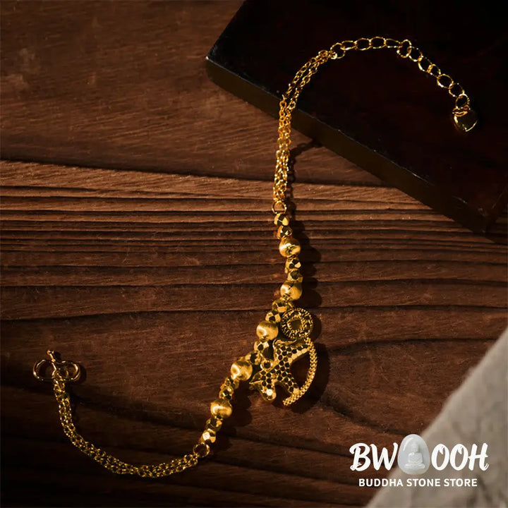 Buddha Stones Chinese Zodiac Year Of The Horse 24k Gold Plated Copper Coin Luck Bracelet - Horse(Wrist Circumference: