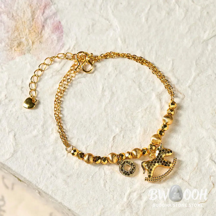 Buddha Stones Chinese Zodiac Year Of The Horse 24k Gold Plated Copper Coin Luck Bracelet - Horse(Wrist Circumference:
