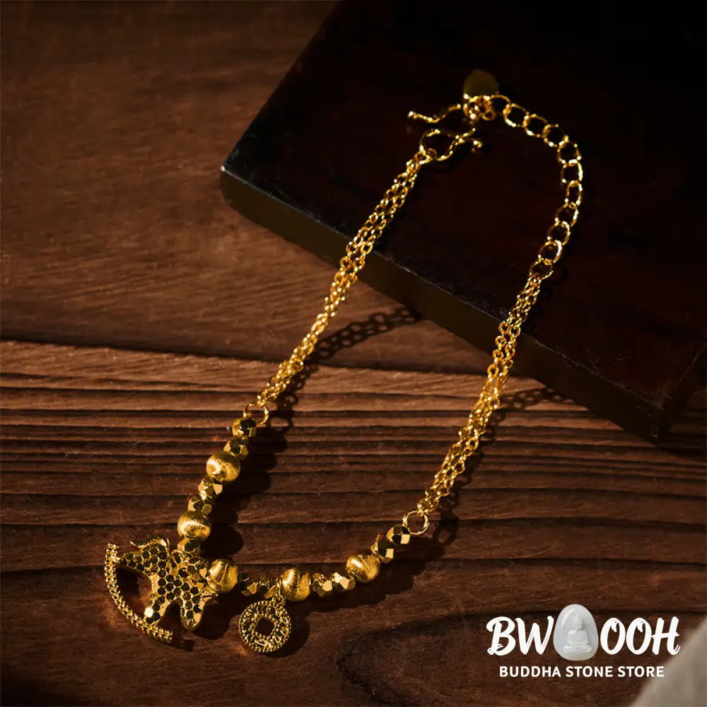 Buddha Stones Chinese Zodiac Year Of The Horse 24k Gold Plated Copper Coin Luck Bracelet - Horse(Wrist Circumference: