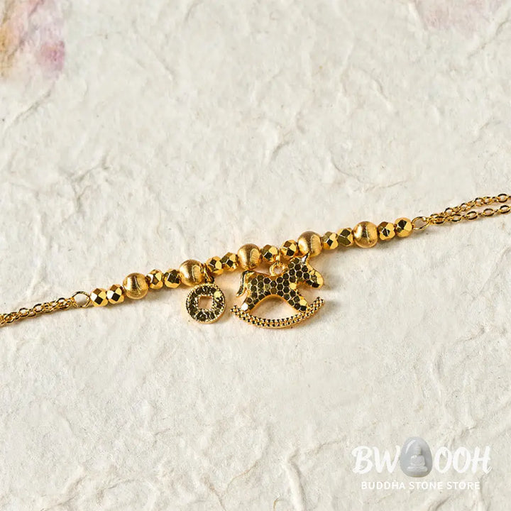 Buddha Stones Chinese Zodiac Year Of The Horse 24k Gold Plated Copper Coin Luck Bracelet - Horse(Wrist Circumference: