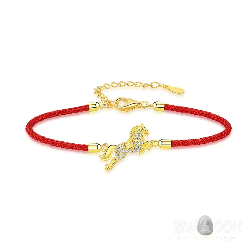 Buddha Stones Chinese Zodiac Year Of The Horse 925 Sterling Silver Golden Red String Luck Bracelet - Horse(Wrist