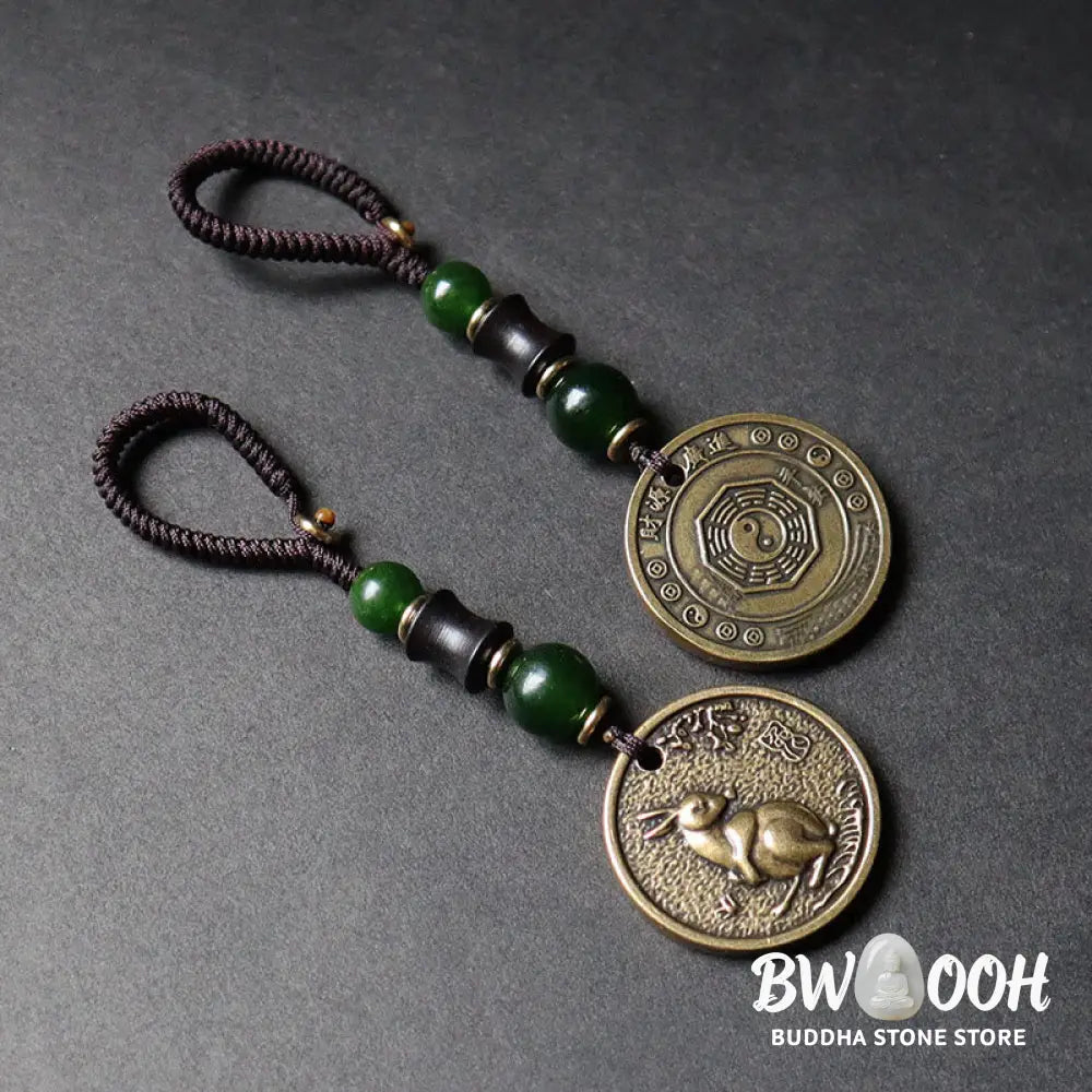 Buddha Stones Chinese Zodiac Year Of The Horse Bagua Fu Character Copper Brass Balance Key Chain - Key Chain