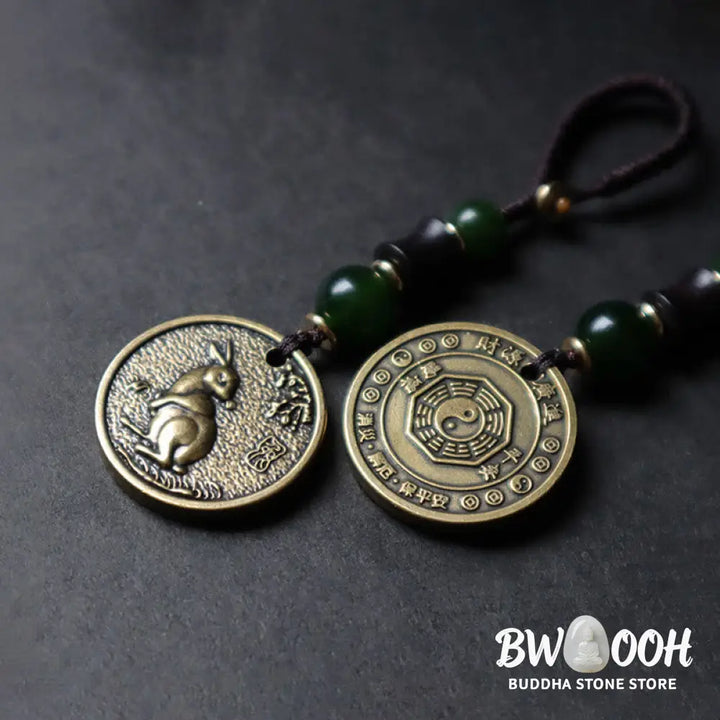 Buddha Stones Chinese Zodiac Year Of The Horse Bagua Fu Character Copper Brass Balance Key Chain - Key Chain