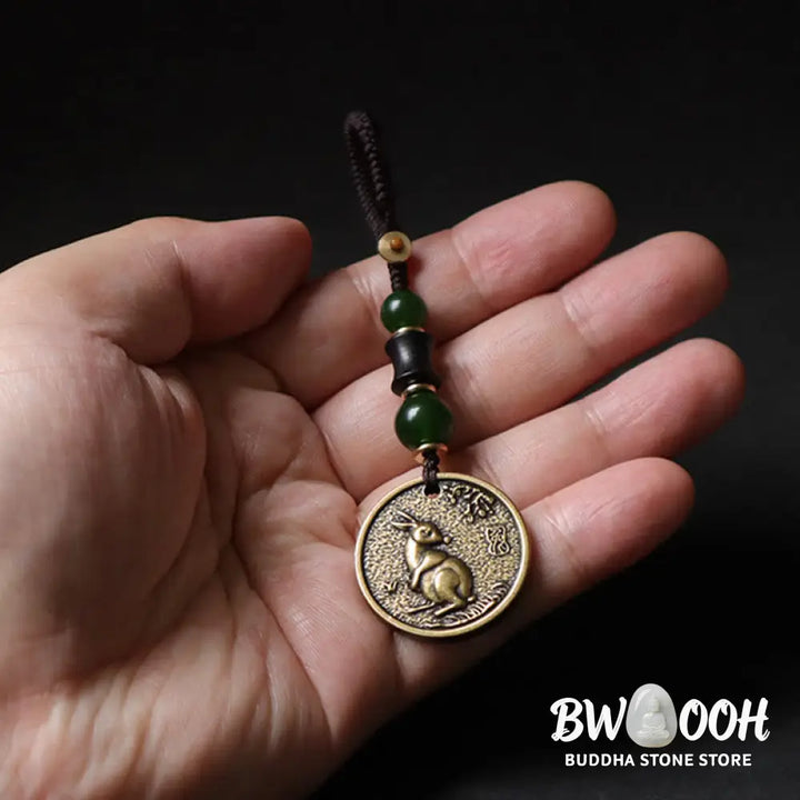 Buddha Stones Chinese Zodiac Year Of The Horse Bagua Fu Character Copper Brass Balance Key Chain - Key Chain