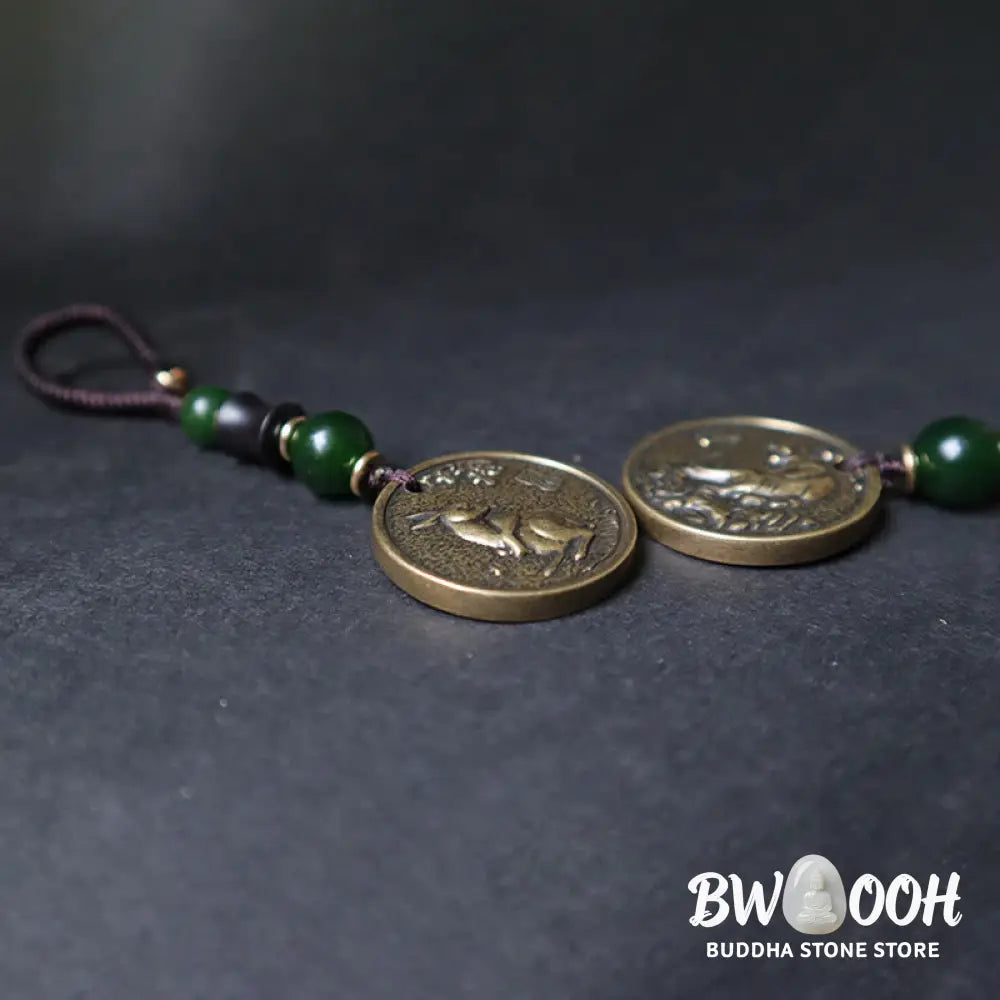 Buddha Stones Chinese Zodiac Year Of The Horse Bagua Fu Character Copper Brass Balance Key Chain - Key Chain