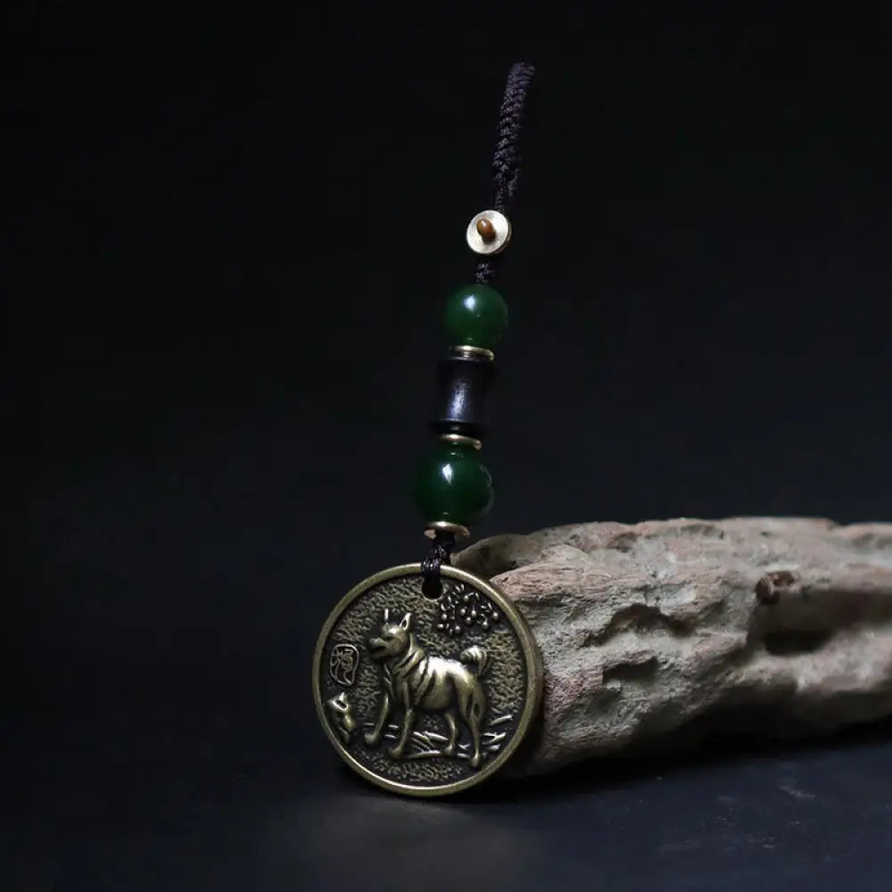 Buddha Stones Chinese Zodiac Year Of The Horse Bagua Fu Character Copper Brass Balance Key Chain - Copper Brass Dog