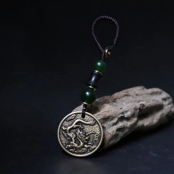 Buddha Stones Chinese Zodiac Year Of The Horse Bagua Fu Character Copper Brass Balance Key Chain - Copper Brass Dragon
