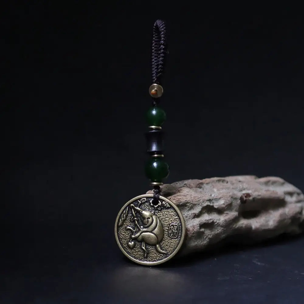 Buddha Stones Chinese Zodiac Year Of The Horse Bagua Fu Character Copper Brass Balance Key Chain - Copper Brass Monkey