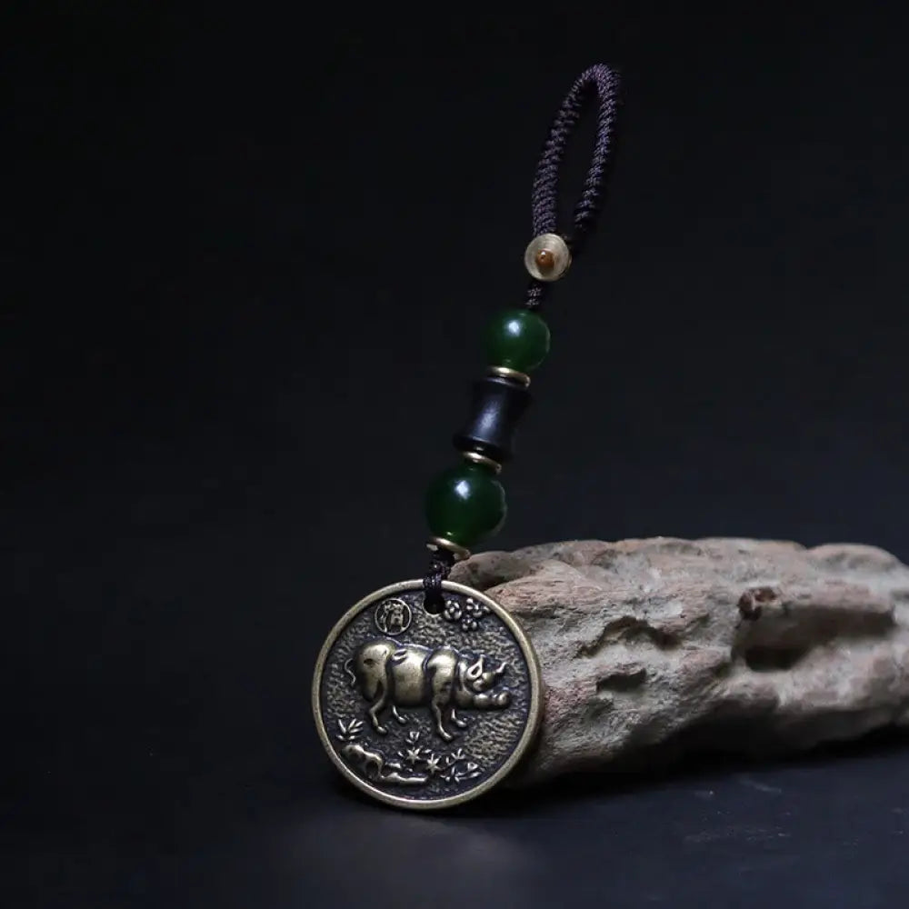 Buddha Stones Chinese Zodiac Year Of The Horse Bagua Fu Character Copper Brass Balance Key Chain - Copper Brass Pig