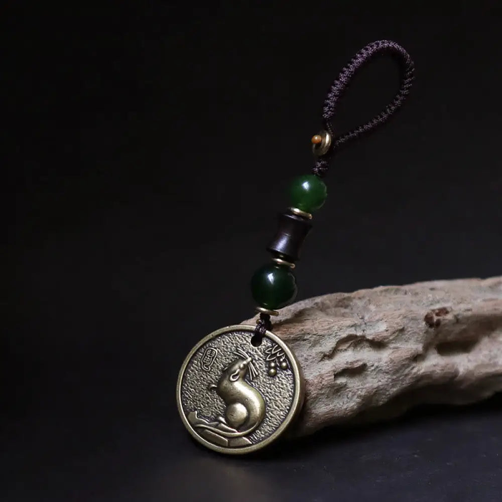 Buddha Stones Chinese Zodiac Year Of The Horse Bagua Fu Character Copper Brass Balance Key Chain - Copper Brass Rat