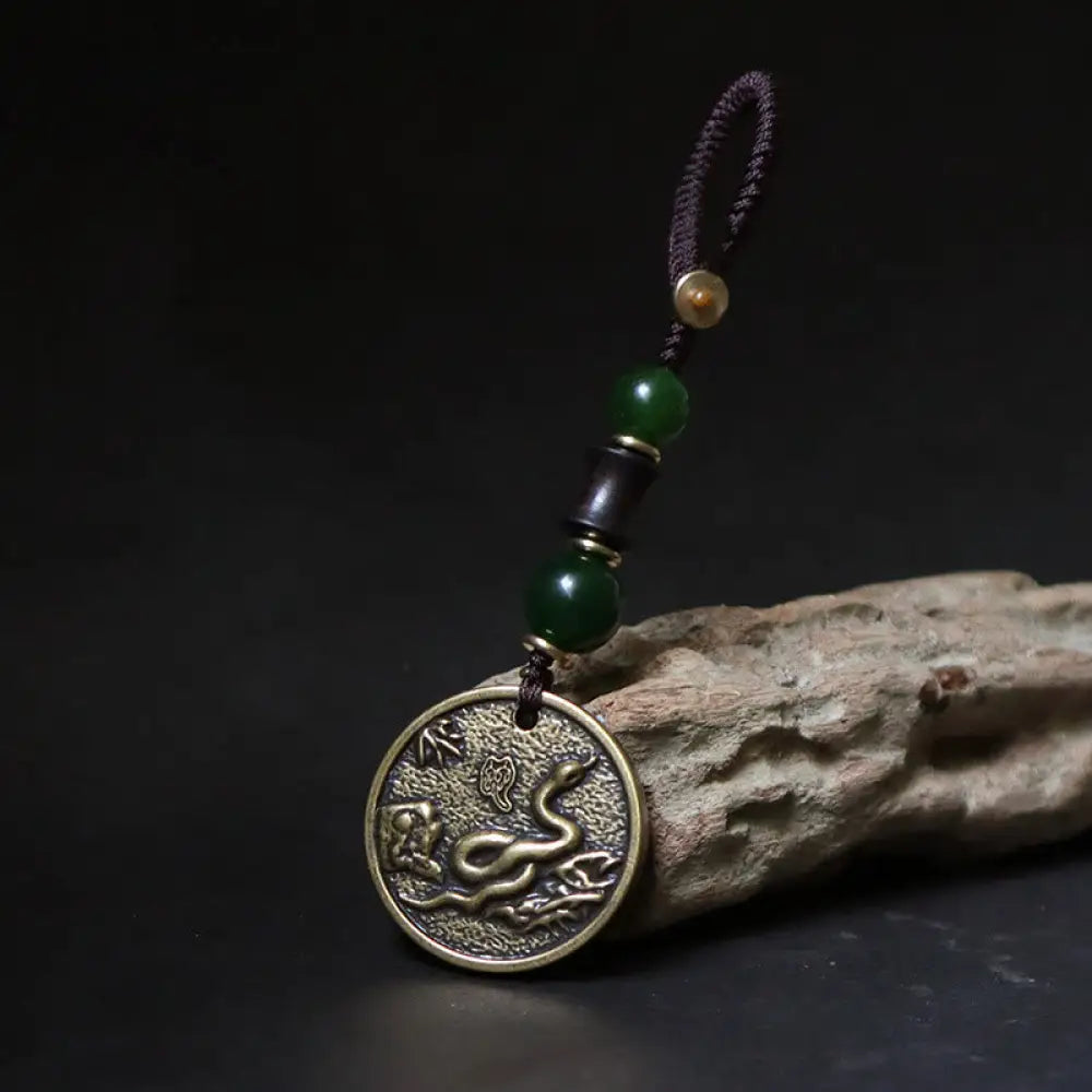 Buddha Stones Chinese Zodiac Year Of The Horse Bagua Fu Character Copper Brass Balance Key Chain - Copper Brass Snake
