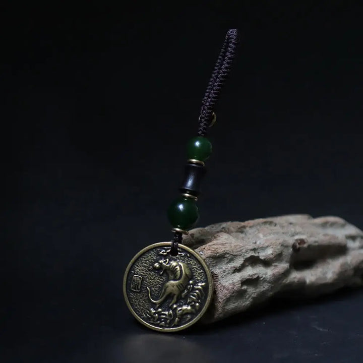 Buddha Stones Chinese Zodiac Year Of The Horse Bagua Fu Character Copper Brass Balance Key Chain - Copper Brass Tiger