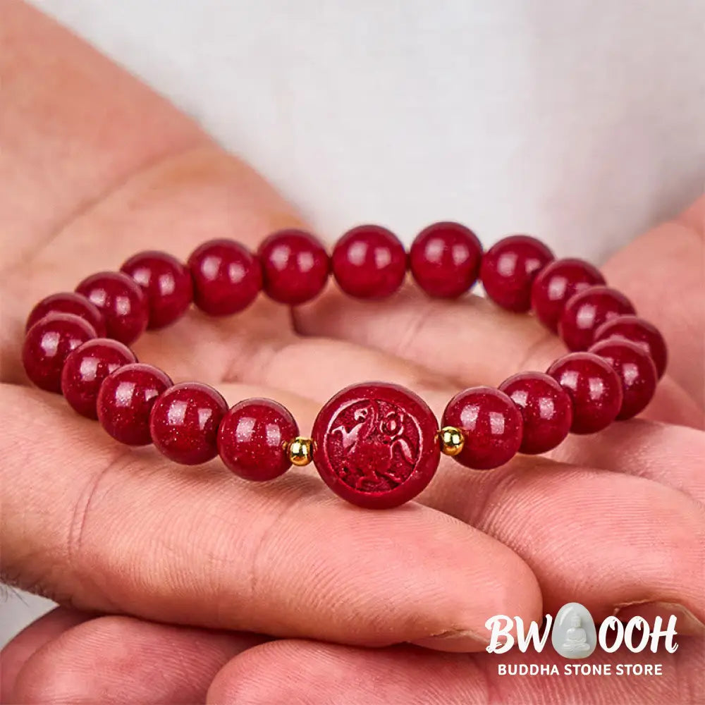 Buddha Stones Chinese Zodiac Year Of The Horse Carved Cinnabar Peaceful Blessing Bracelet - Bracelet