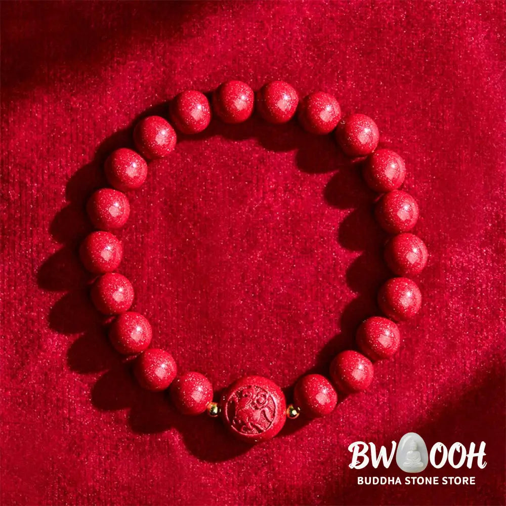 Buddha Stones Chinese Zodiac Year Of The Horse Carved Cinnabar Peaceful Blessing Bracelet - Bracelet