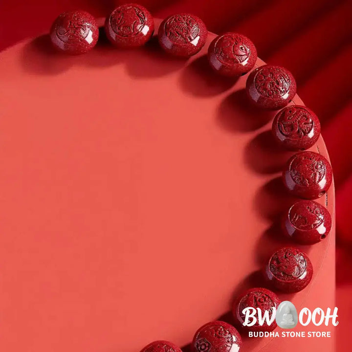 Buddha Stones Chinese Zodiac Year Of The Horse Carved Cinnabar Peaceful Blessing Bracelet - Bracelet