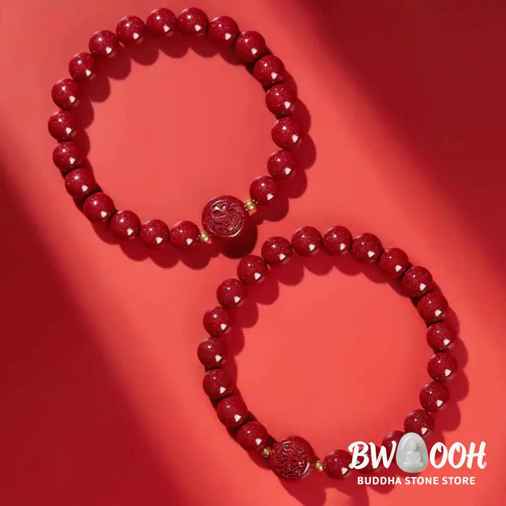 Buddha Stones Chinese Zodiac Year Of The Horse Carved Cinnabar Peaceful Blessing Bracelet - Bracelet