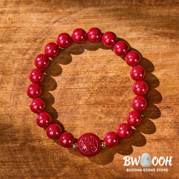 Buddha Stones Chinese Zodiac Year Of The Horse Carved Cinnabar Peaceful Blessing Bracelet - Bracelet