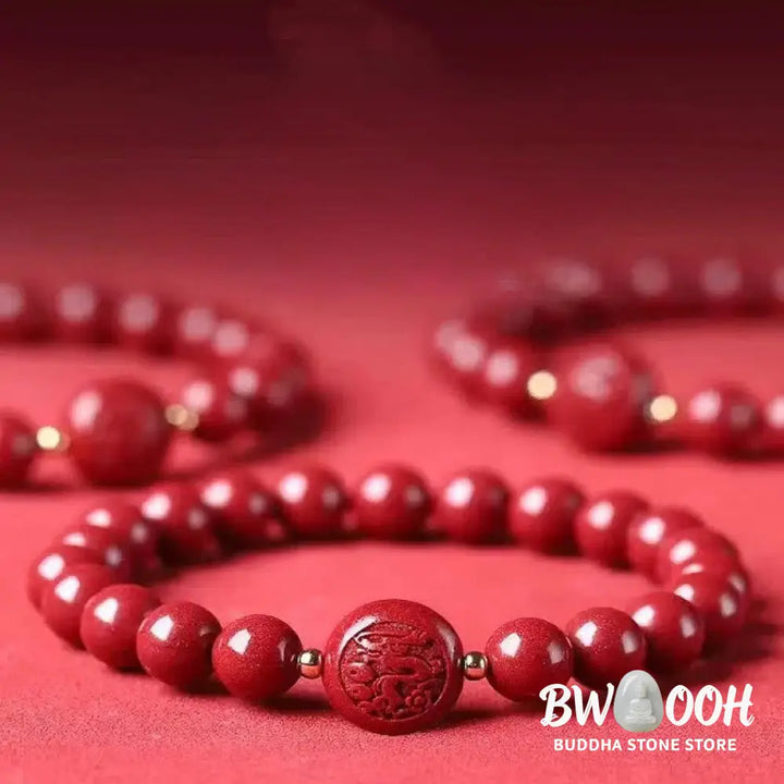 Buddha Stones Chinese Zodiac Year Of The Horse Carved Cinnabar Peaceful Blessing Bracelet - Bracelet